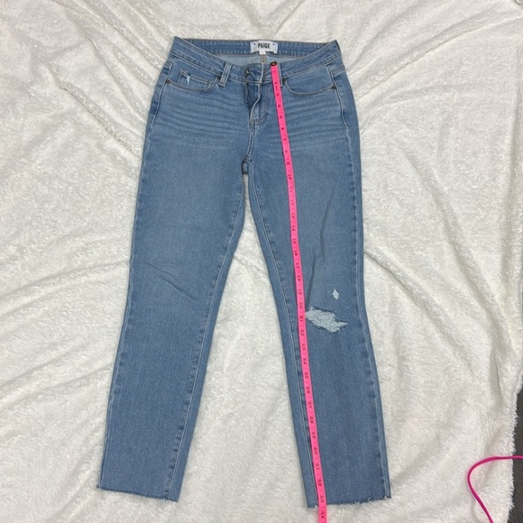 Paige Kylie Straight Leg Crop Jeans Raw Hem Distressed Clare Destructed Sz 26 - Picture 12 of 16